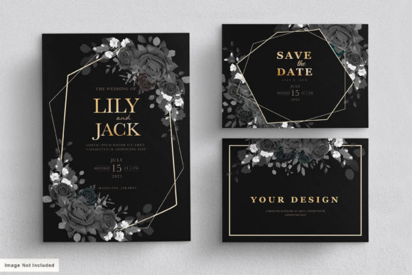 Black Wedding Card Set with Floral: A Timeless Digital Invitation